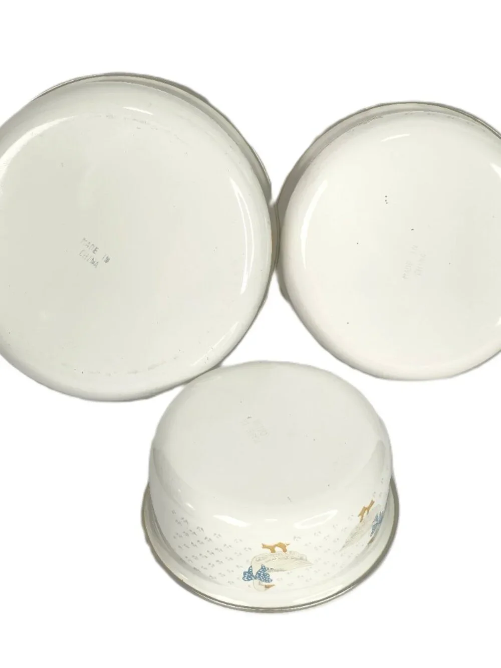 Vintage Goose Enamelware Nesting Bowls Set of 3 with Lids Country Farm Kitchen